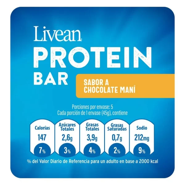 Barra de Proteína Chocolate Maní Livean – Caja 60 Unidades (45 g)